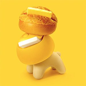 為 來(lái)龍里餐飲品牌創(chuàng)作的平臺(tái)公仔玩具——Yo仔。以 菠蘿油+小狗 形成公仔 的主題外形。