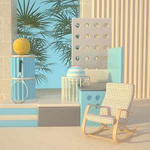 C4D卡通IP形象背景設計，3D場景c4d模型工程源文件，三維建模設計素材
