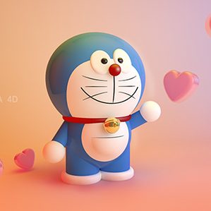 卡通IP角色模型叮當貓 C4D卡通動物模型 OC渲染素材 含材質球 綁定骨骼