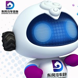 東風(fēng)汽車(chē)金融IP形象-樂(lè)融仔，一款可愛(ài)的極具親和力的智能汽車(chē)人，白白胖胖，一張藍(lán)屏